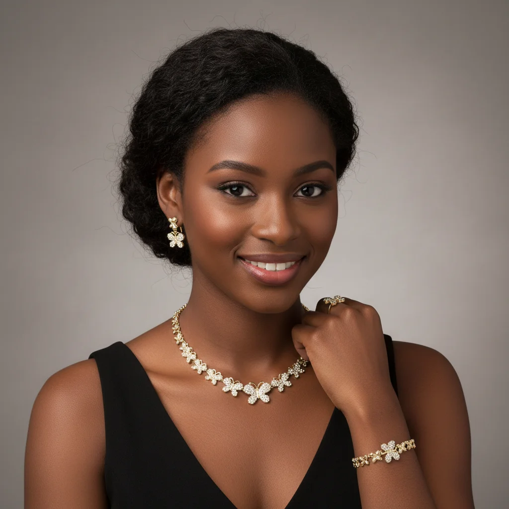 

TITI Elegant Butterfly Jewelry Set For Women Luxury 18K Gold Plated Necklace Earring Ring Bracelet Dubai Set Jewelry 2026 Trendy