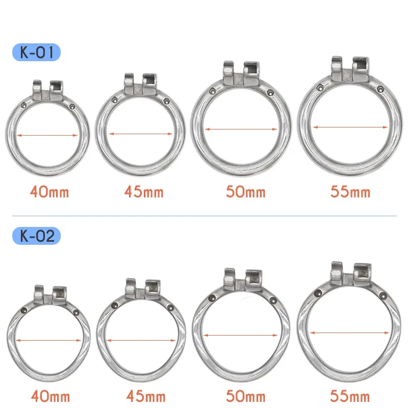 NEW K01 K02 K03 K04 Metal Penis Rings for FRRK Chastity Cage Uses Built-in Lock Strap PU Belt 40mm 45mm 50mm 55mm Sex Toys Shop