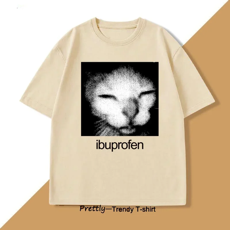 

Camiseta de gato ibuprofen Meme para hombre, ropa de moda con cuello redondo para hombre
