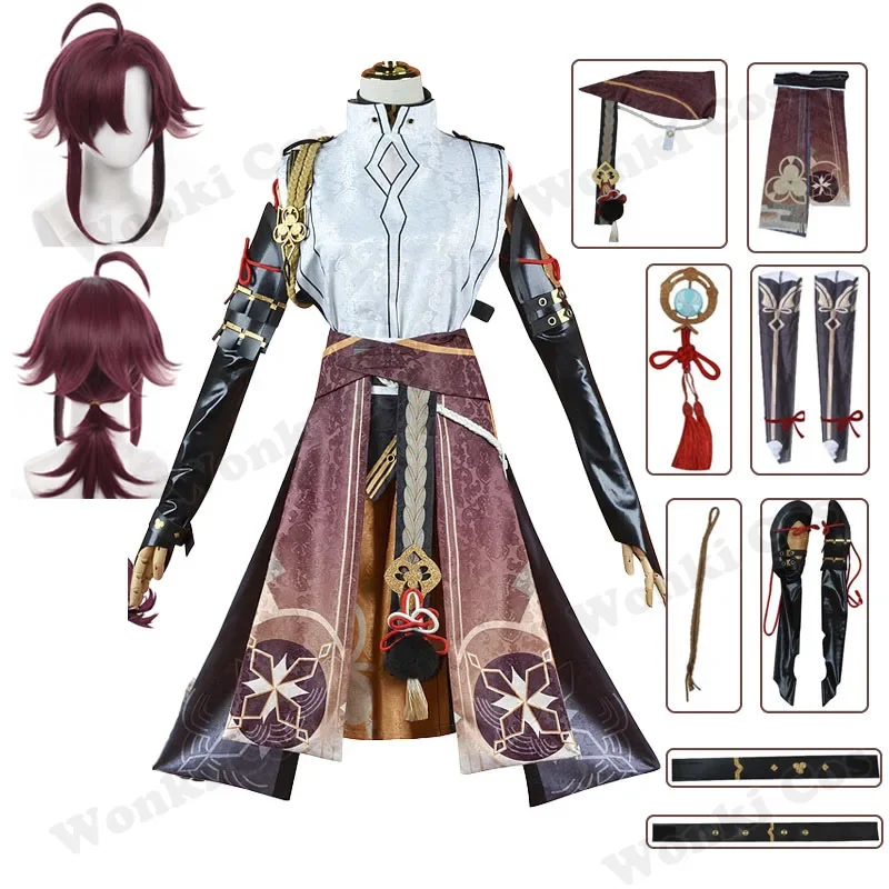 Shikanoin Heizou Cosplay Costume Wig Full Set with Accessories Impact Inazuma Heizou Shikanoin Red Wig Cosplay Outfits