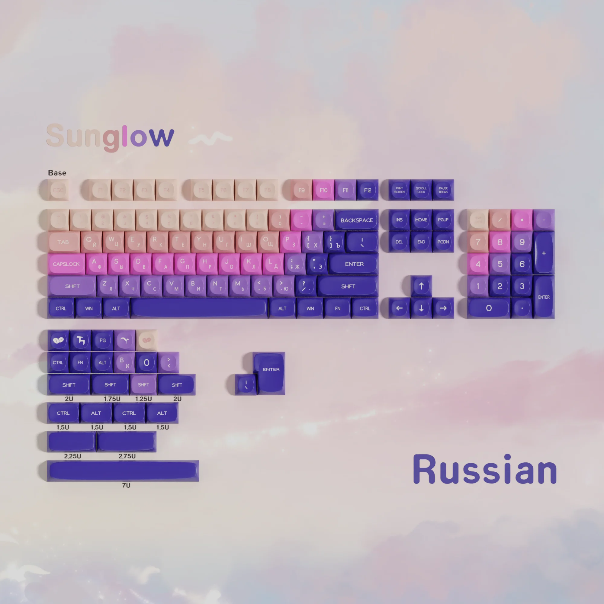 Sunglow Pbt Keycaps Moa Profiel Split Layout 7u Space Bars Duits Spaans Koreaans Iso Ansi Brazilië Arabic Big Set Key Caps
