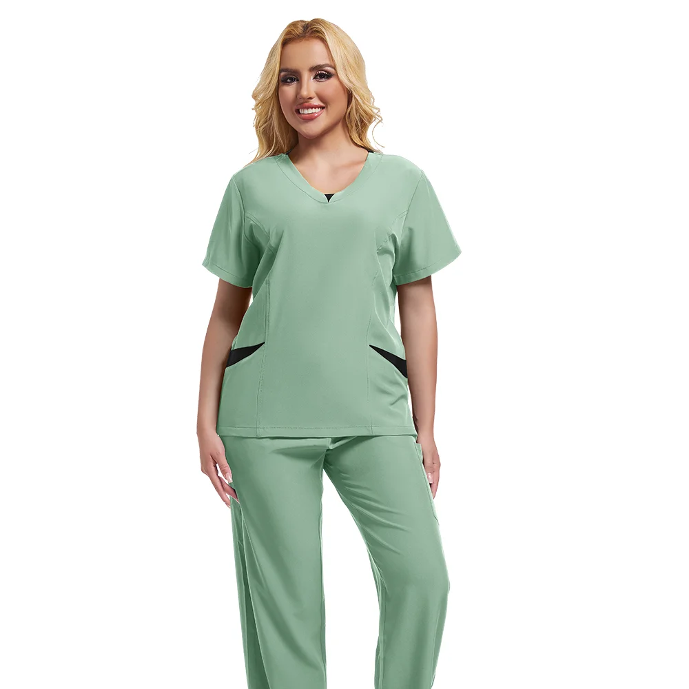 Le più nuove uniformi chirurgiche infermieristiche Donna Dottore Infermiera Uniformi Uomo Pantaloni dritti Scrub Set Abbigliamento medico Salone di bellezza Abbigliamento da lavoro