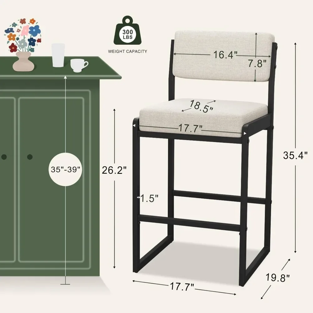 مجموعة مقاعد بار حديثة بارتفاع عداد مكونة من 3 قطع، كراسي بارتفاع 26 بوصة مع ظهر، ومقاعد من القماش المنجد، ومقاعد للبار المعدنية #3