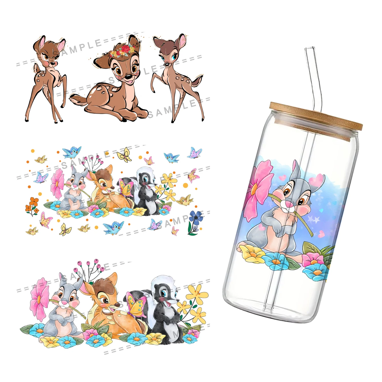 Disney Bambi UV DTF Cup Wrap for 16Oz Libbey Glass Can DIY Transfer Sticker Bambi Deer