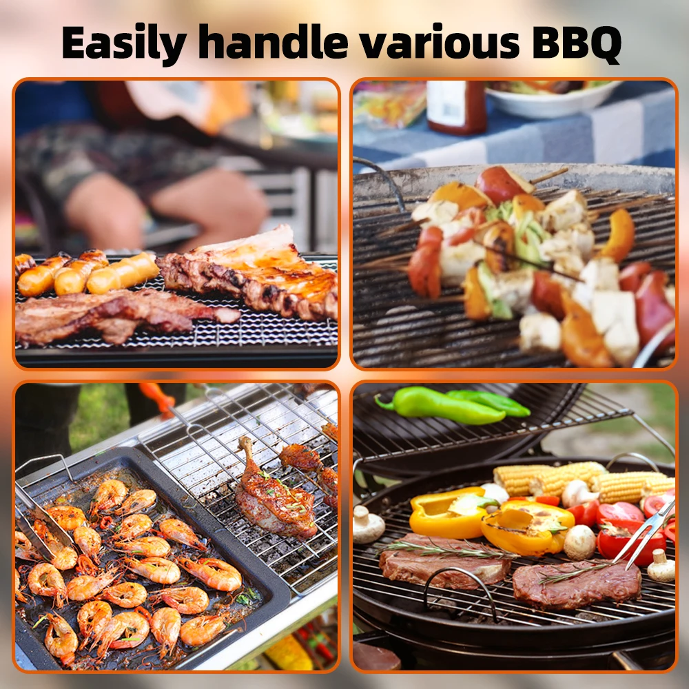 Stainless Steel Barbecue Long Handle Tongs BBQ Sausage Turning Tongs Kitchen Hot Dogs Cooking Clip for Flipping Bacon Steak Meat