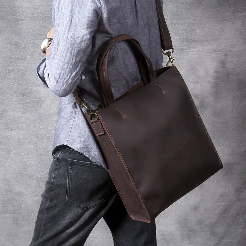 S.worker Vintage Echtleder-Tragetasche Herren-Handtasche Rindsleder-Schultertasche Damen Große Kapazität Umhängetaschen Schlicht Lässig – Detail 4