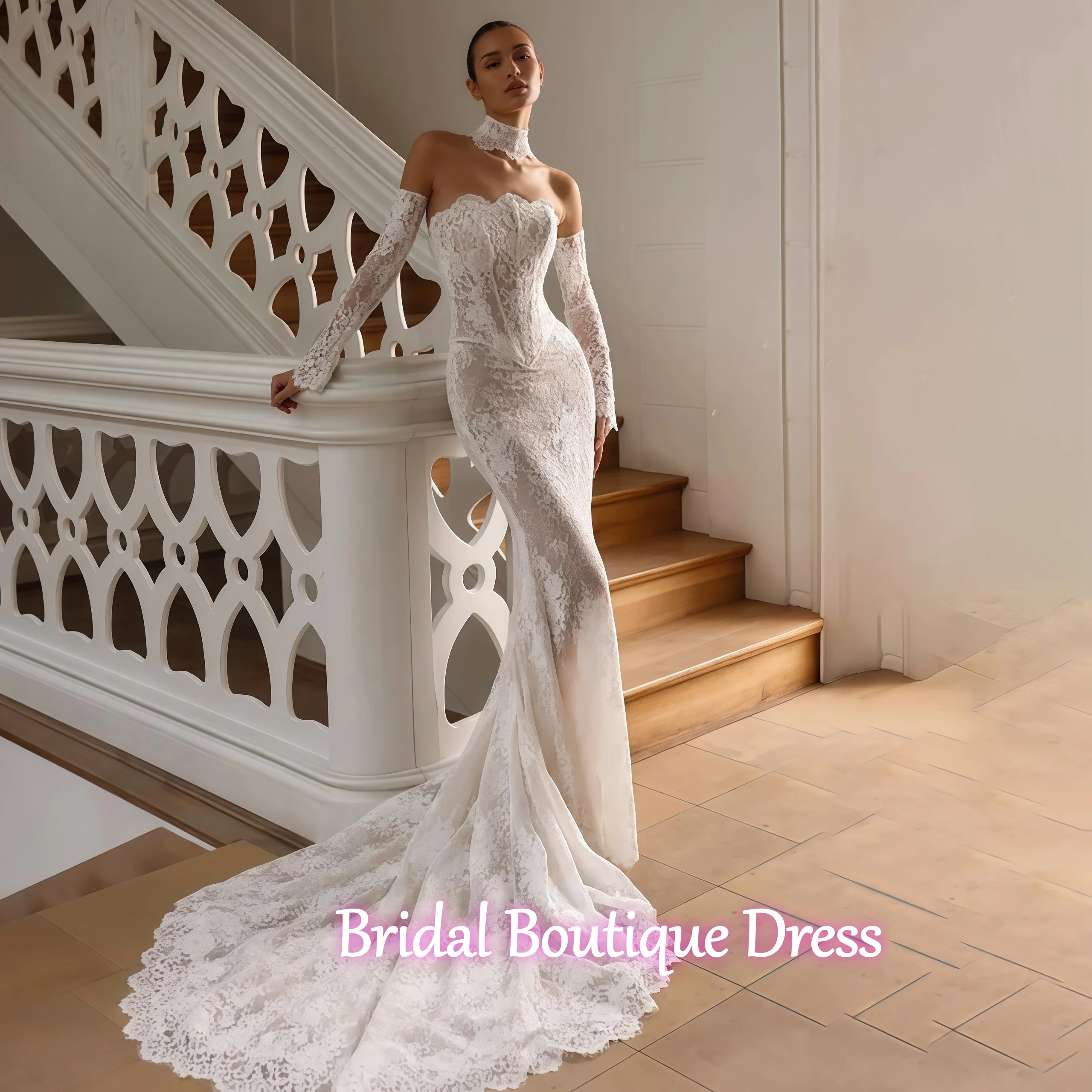 

Изысканные винтажные кружевные свадебные платья русалки по индивидуальному заказу, сексуальные свадебные платья с открытыми плечами и длинными рукавами, вечерние платья принцессы с открытой спиной