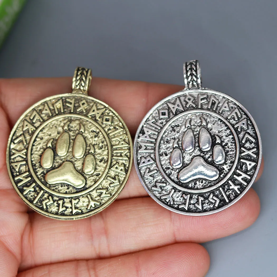 3Pcs/lot Runes Bear Print Amulet Charm Pendant For DIY Necklace Earrings Handmade Jewelry Making