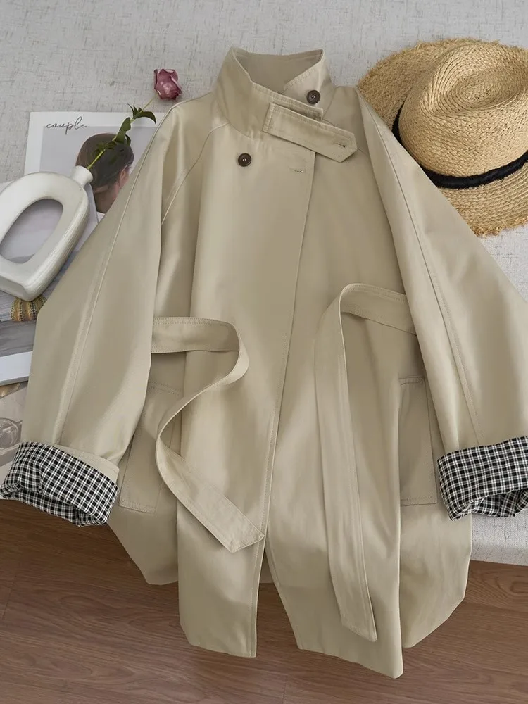 

Lautaro Spring Autumn Light Khaki Windproof Flowy Soft Trench Coat for Women Luxury Loose Casual Korean Fashion Clothes 2025