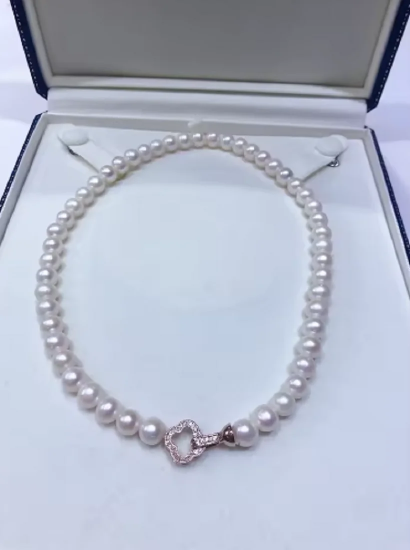 

Модные украшения, красивое жемчужное ожерелье AAAA8-9 мм, японское круглое жемчужное ожерелье 925s18 дюймов