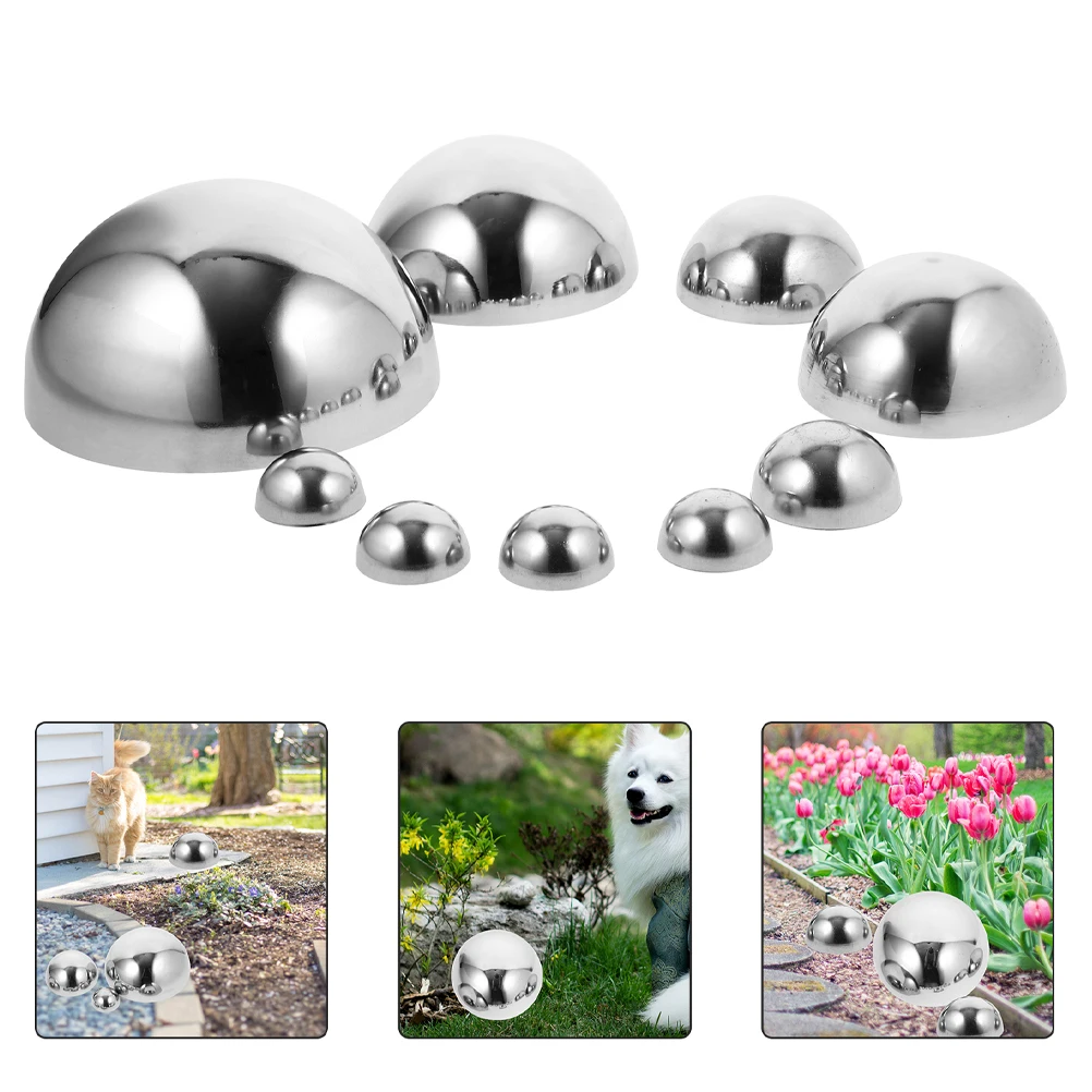 

9 Pcs Garden Stainless Steel Decorative Balls Gazing Half Reflective Metal Mirror