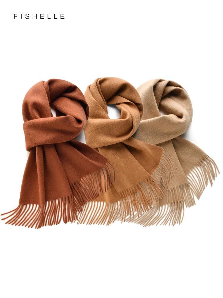 New Solid Classic Caramel Camel Pure Cashmere Scarf Women\'s Winter Warmth Scarves Men\'s New Year Birthday Adults Luxury Gifts