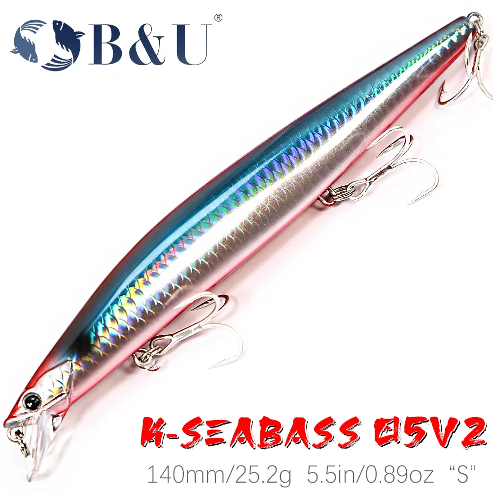 

B&U 140mm 25.2g Ultra Long Casting Slow Sinking Saltwater Minnow Sea Fishing Lure Artificial Large Hard Baits