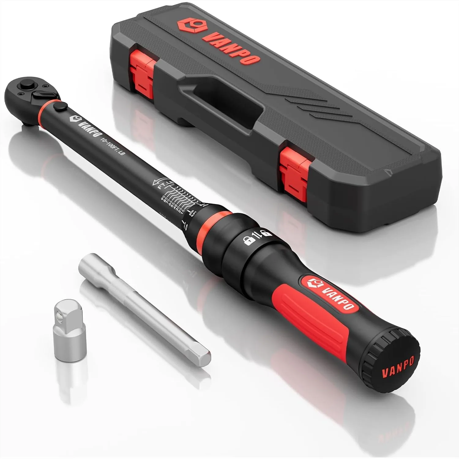 

Torque Wrench 3/8-Inch Drive 10-100 Ft-Lb 13.6-135.5 Nm Click Type For Motorcycle Car And Small Machinery Maintenance With Portable Case