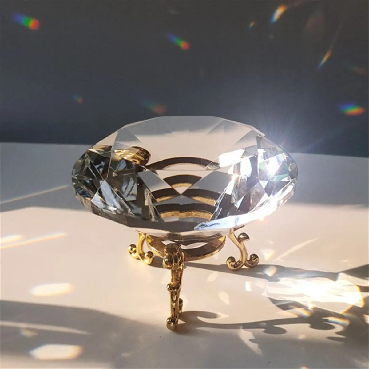 ✼80mm K9 Crystal Diamond Paperweight Decorative Rainbow Maker Prism Glass Diamonds Wedding Room Desktop Ornaments A