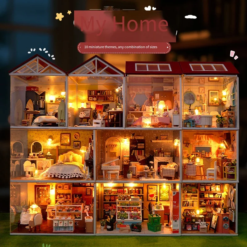 

3D Деревянный Сборный Миниатюрный Кукольный Домик, Модульный Набор «Моя Домашняя Сцена», С LED-подсветкой, Развивающий Творческий Подарок для Детей и Декора Дома