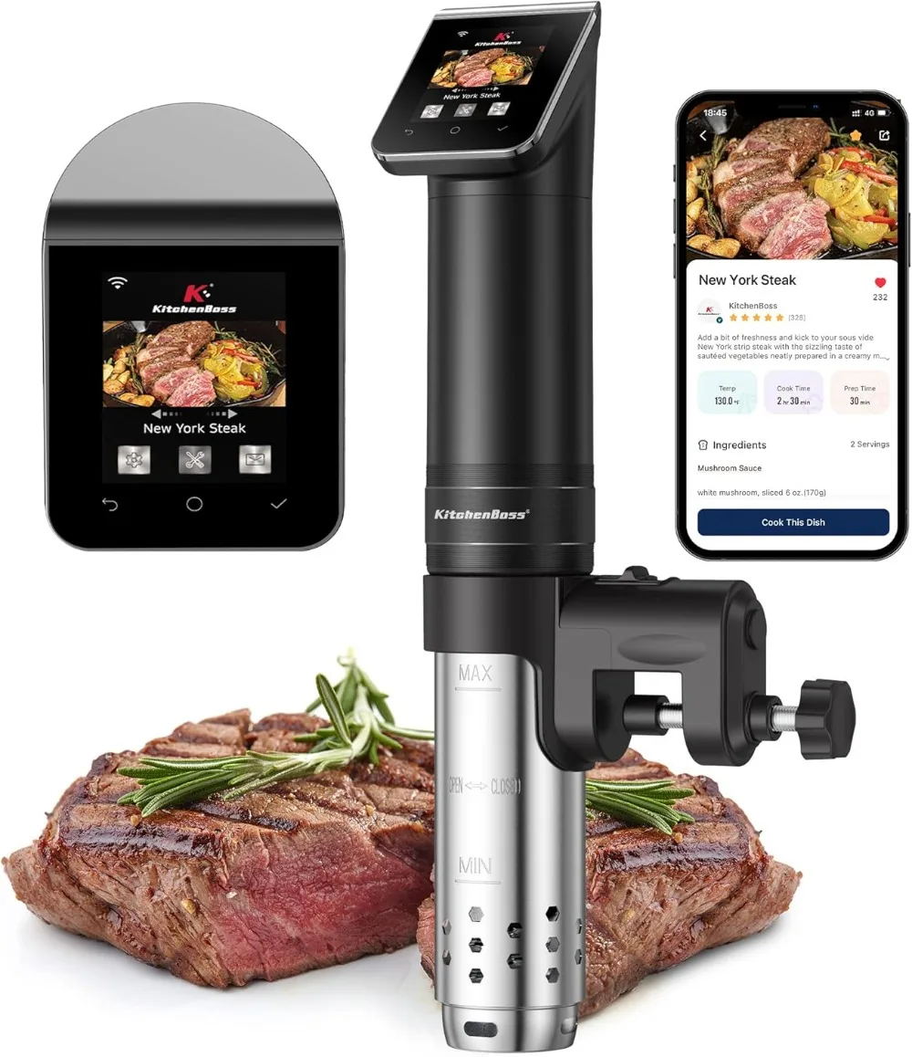 KitchenBoss Wifi Roner Cocina Baja Temperatura: G330 WLAN Sous Vide Roner, 1100W,Inmersión a Prueba de Agua IPX7 Circuladores Co