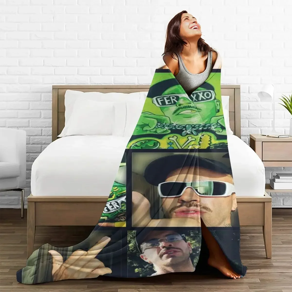 Cool Ferxxo Feid Plaid Singer Blanket Flannel Print Collage Multi Function Super Soft Throw Blanket for Bed Car Bedspread