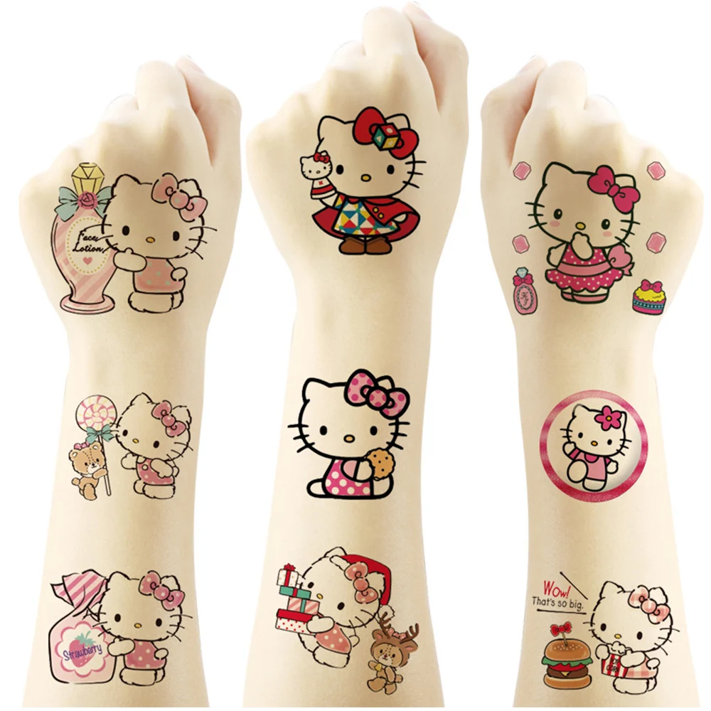 Pegatinas de tatuaje temporales impermeables de Hello Kitty para niñas, calcomanía de Anime, arte corporal de brazo, tatuaje falso, 38 piezas