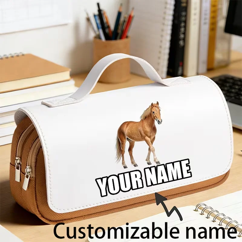 1 personalized custom pencil case, with customizable printed names and text patterns. Portable pencil bag, anime pencil case, stationery box, large-capacity three-layer cute pencil case for elementary school students, anti-fall
