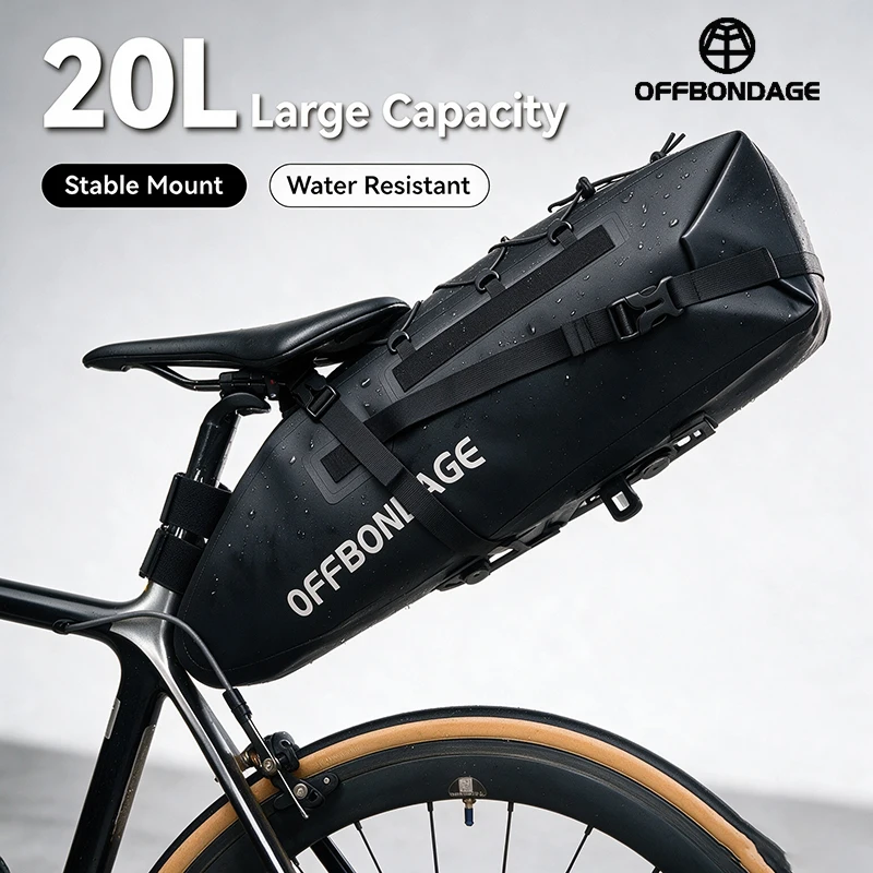 OFFBONDAGE Waterproof Bicycle Rear Bag 20L Large Capacity Bike Saddlebag Cycling Tail Bag MTB Foldable Package Road Bike Luggage