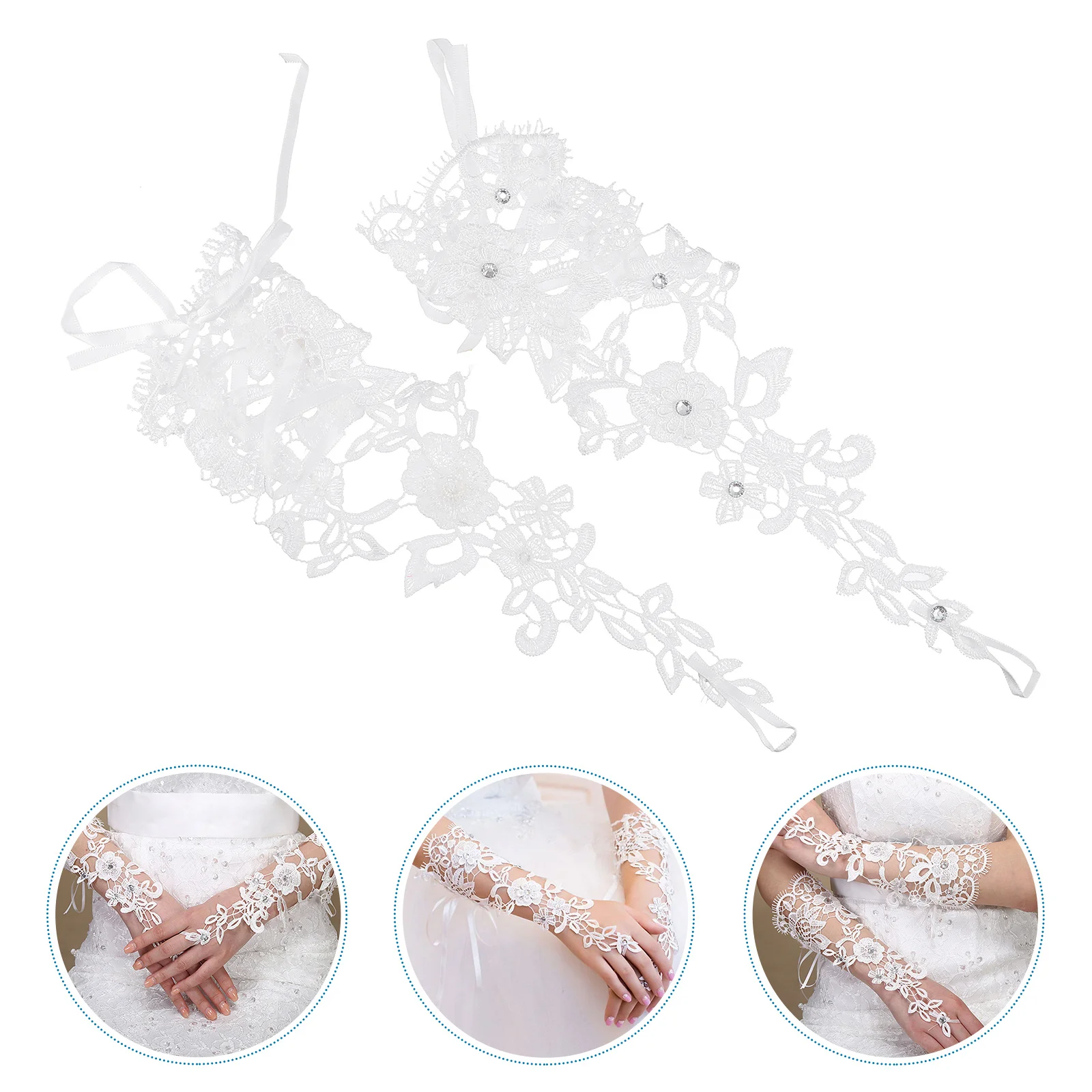 1 Pasang Sarung Tangan Pengantin Renda Lengan Panjang Sarung Tangan Gaun Pengantin Fleksibel Elastis Putih Penutup Lengan Lolita Cantik Praktis