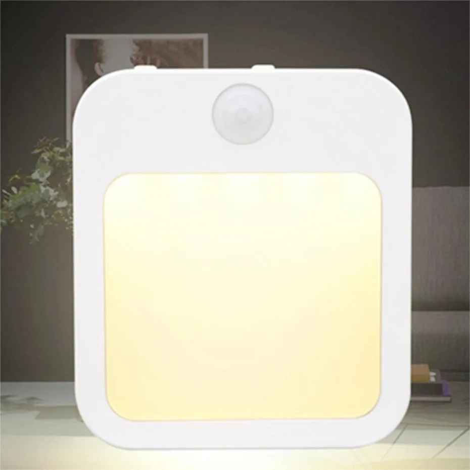 UooKzz Motion Sensor LED Night Lights EU Plug Dimmable Cabinet Light For Baby Bedside Bedroom Corridor Night Lamp Home lighting