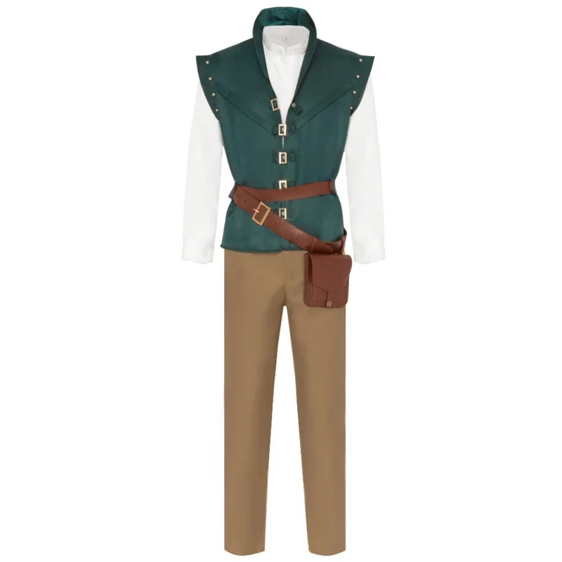 Flynn Rider Costume Gilet Camicia Cintura Borsa Vestito Parrucca Cosplay Anime Party Halloween Suit Uomo