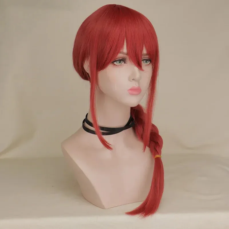 DY2025QQXCAIW ماكيما شعر مستعار أنيمي بالمنشار رجل تأثيري ماكيما تأثيري طويل أحمر شعر مستعار مضفر مقاومة للحرارة الاصطناعية خصلات الشعر المستعارDY