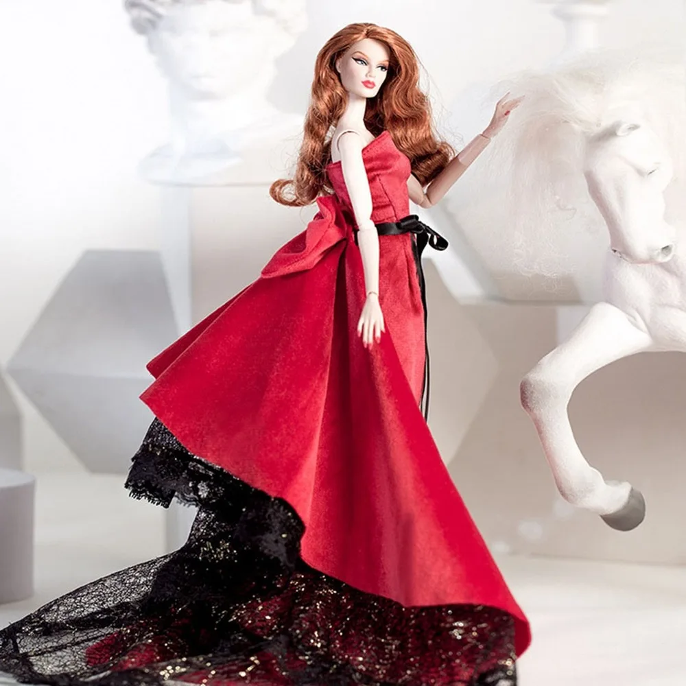 30 cm Supermodel Pop Rode Jurken Feestkleding Pak Europese Kant Trouwjurken met Schoenen Accessoires DIY Speelgoed Collector Geschenken