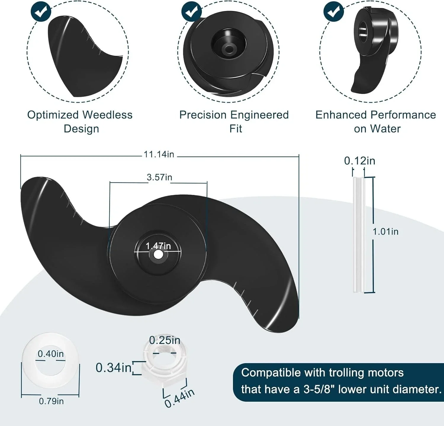 2 Blade Electric Trolling Motor Propeller For 58 60 70 86 LBS Boat Outboard Motor Prop Replacement Accessories With Nut Pin
