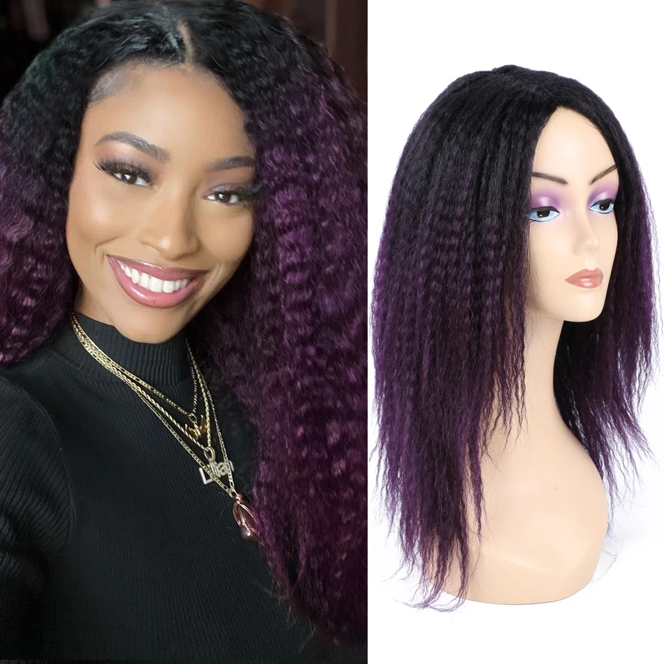 Kinky Curly Afro Hair Wigs Yaki Straight Wigs Ombre Synthetic Wig For Women Medium Part Women Black Natural Female Wigs cosplay