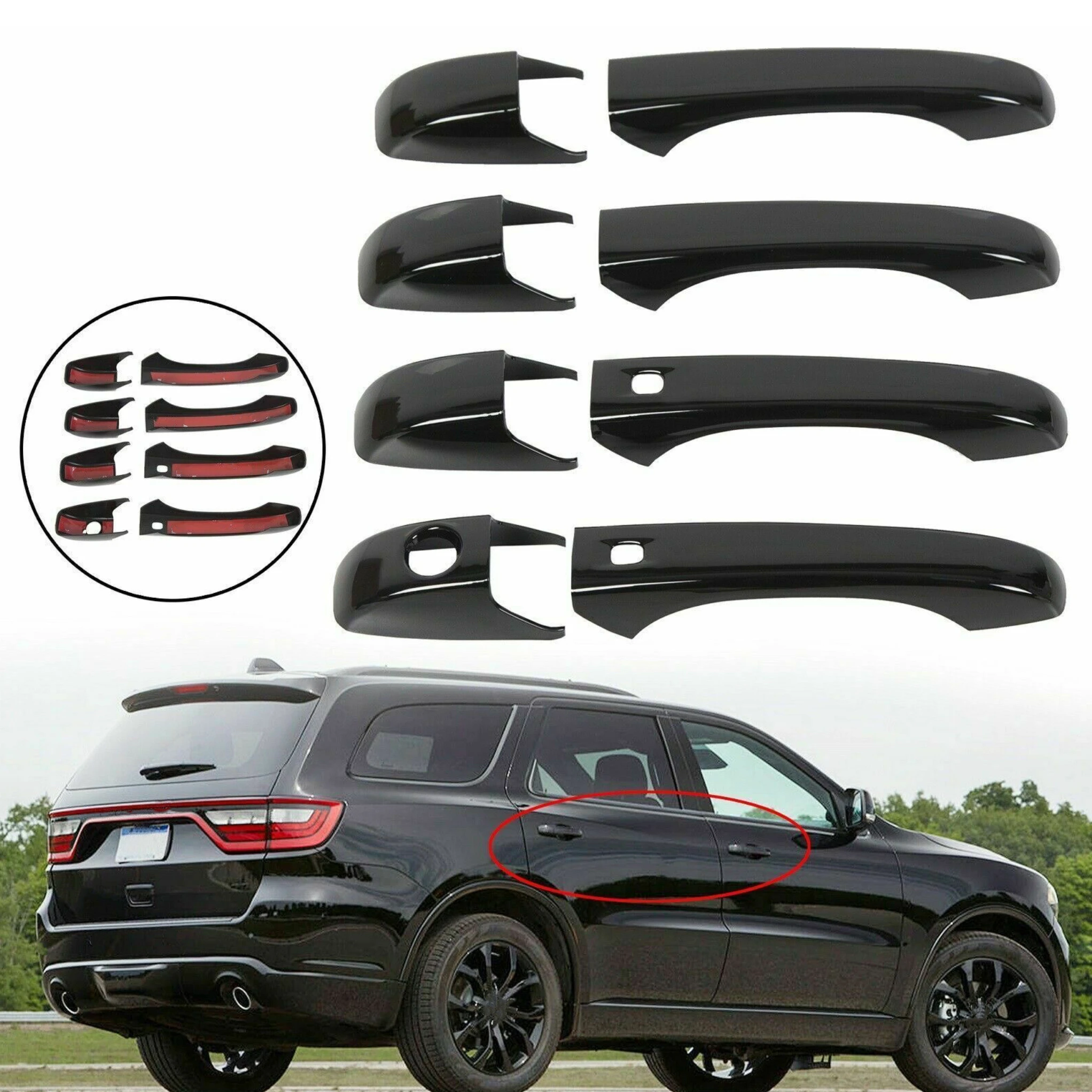 

8PCS Car Gloss Black Door Handle Cover For Jeep Grand Cherokee Dodge Durango 2011-2019 Exterior Accessories