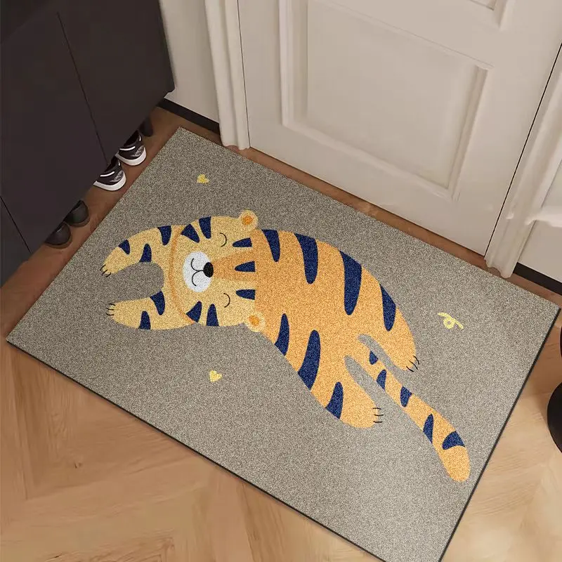 VIKAMA Cute Cartoon Sleeping Tiger Door Mat Absorbent Funny Animal Floor Rug Entryway Indoor Home Decor Living Room Decor