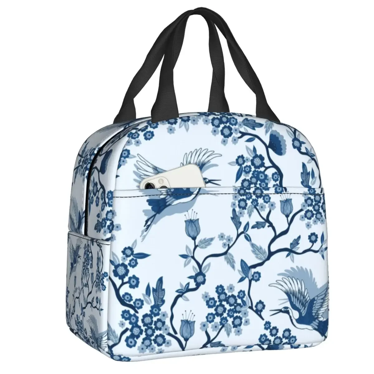 Classic Blue Chinoiserie Thermal Insulated Lunch Bag Women Blue Delft Porcelain Lunch Tote for Kids School Children Food Box