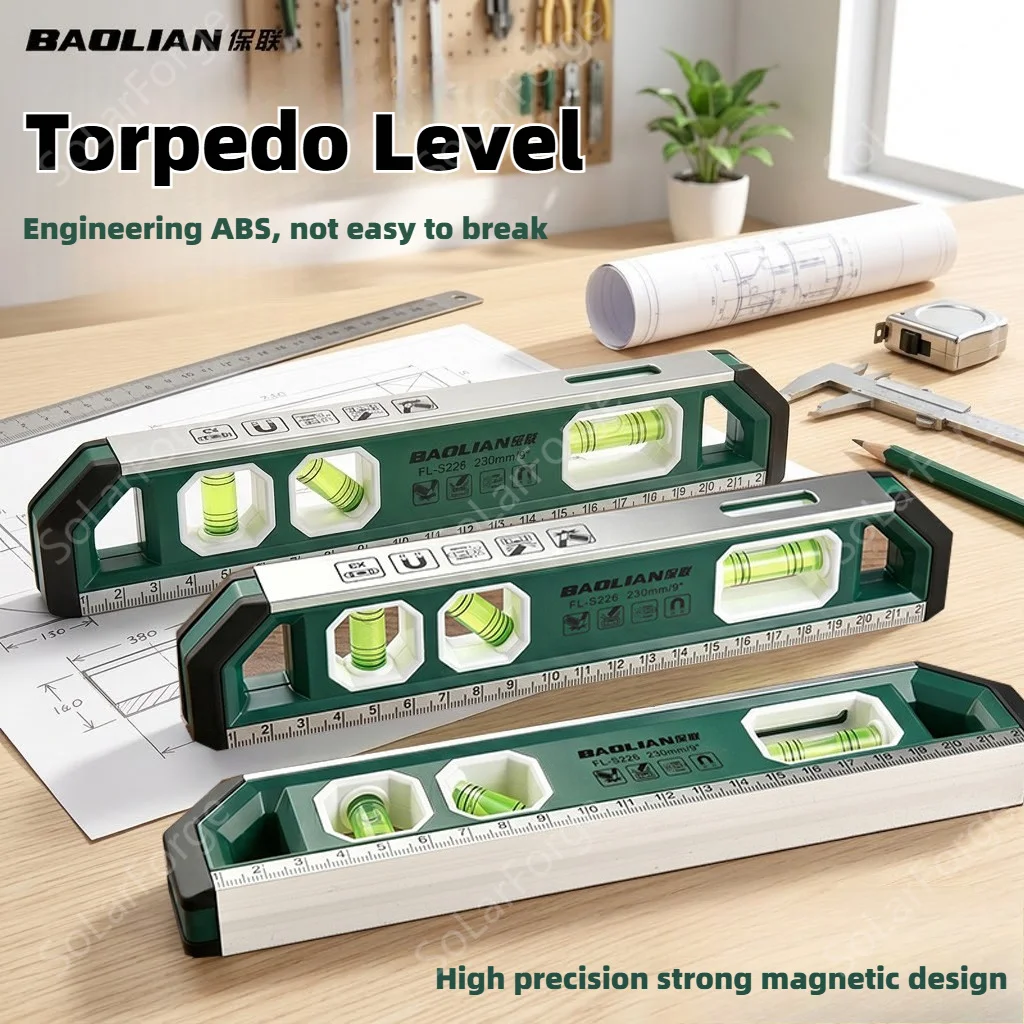 BAOLIAN Professional Torpedo Level, Engineering ABS with Aluminum Trim, High Precision, Strong Magnetic, Scale Ruler