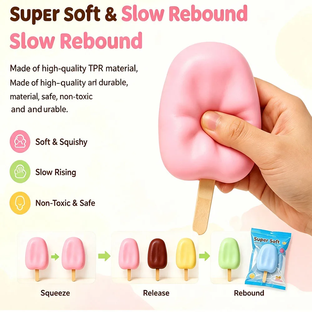 Cozy Sweet Room Decor Realistic Crispy Ice Cream Bar Squishy Wax Shell ASMR Crunch Tactile Squeeze Gadget Novelty Gag Present
