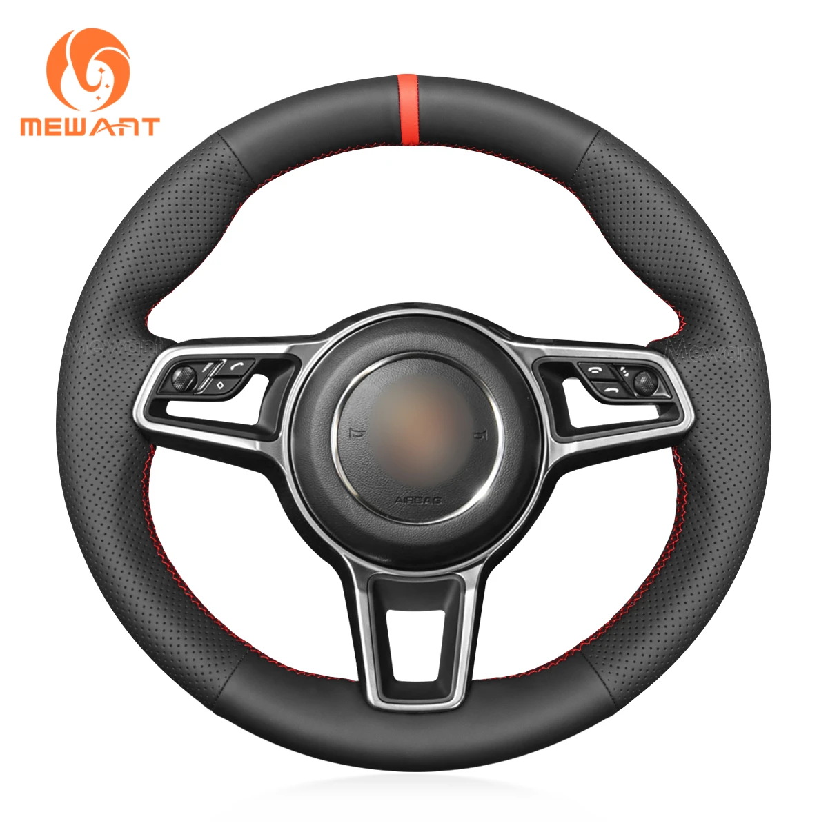 MEWANT Black Artificial Leather Steering Wheel Cover for Porsche 911 991 718 Boxster 982 718 Cayman 918 Spyder Cayenne Macan