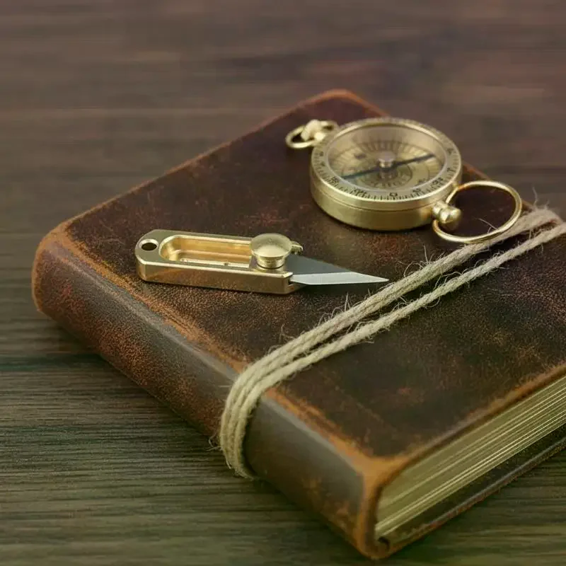 Mini Brass Push Knife Keychain Portable Edc Pendant Unpacking Express Opener Outdoor Camping Tool Mini Knife Key Ring