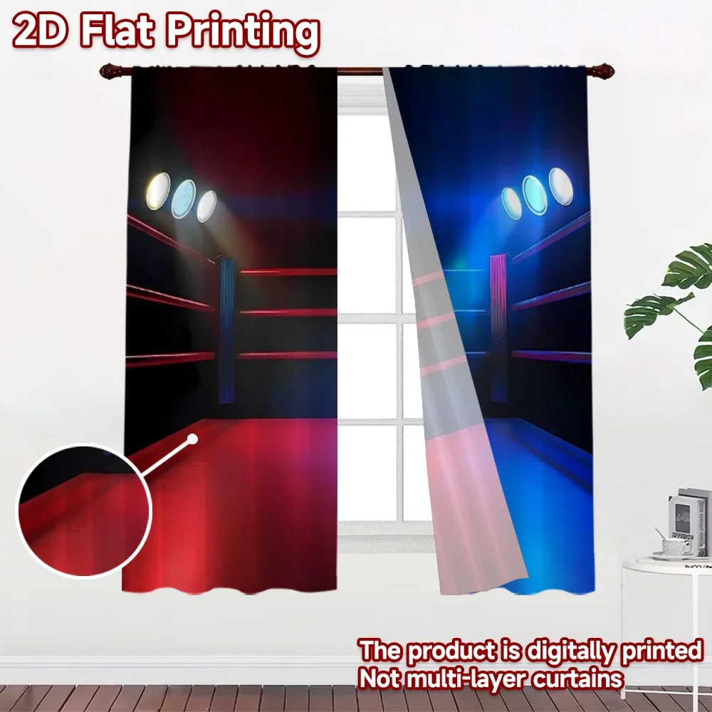 2D flat 2pcs Curtain Retro Country Style Red Blue Boxing Ring Durable polyester fiber Holiday Decorations Use for Indoor