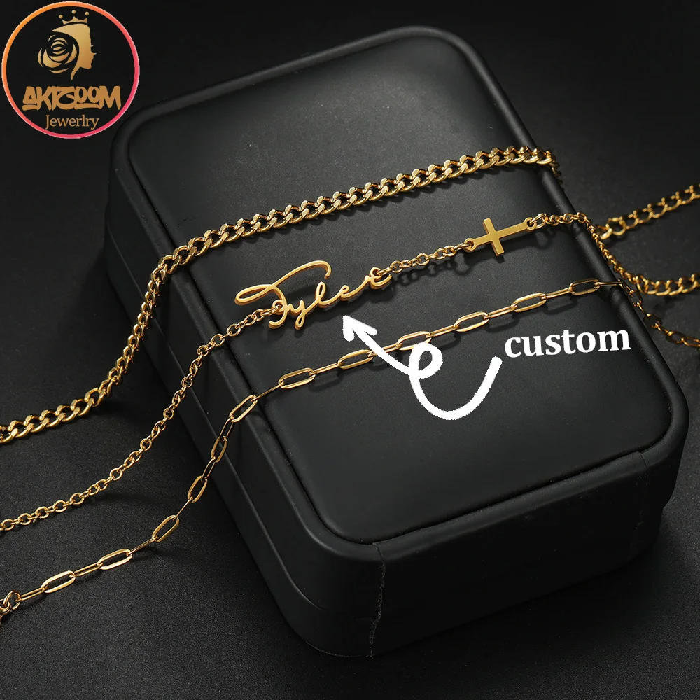 

Akizoom индивидуальное имя 3-слойный браслет с крестом из нержавеющей стали персонализированный браслет с буквами в форме сердца для женщин подарок на вечеринку для девочек