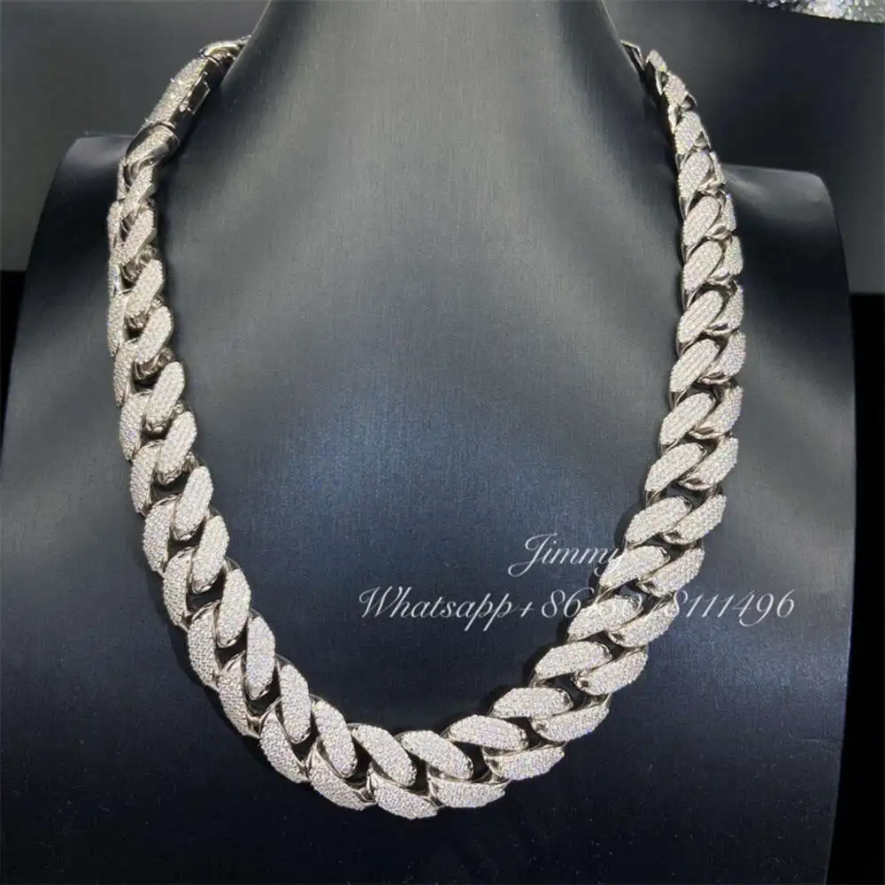 2023 Customized 18mm Four Row Stone Width Heavy Iced Out Jewelry Bust Down Moissanite Diamonds Cuban Link