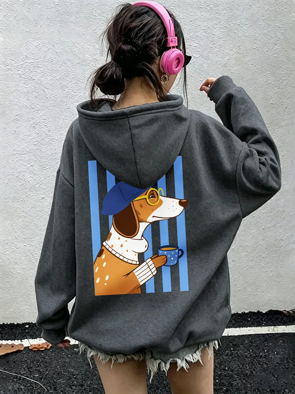 Dachshund-Hundemotiv Hoodies Damen Lässige Lose Pullover mit Taschen Sportliche Jogging-Sweatshirts Winter Fleece Warme Damenkleidung – Detail 23