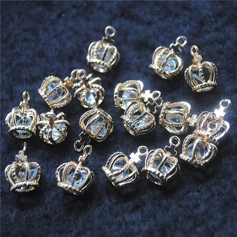 20PCS New Hollow Copper Pendants Crown Shape 15X10MM Inside Zircon Rhinestone DIY Jewelry Accessories Free Shippings