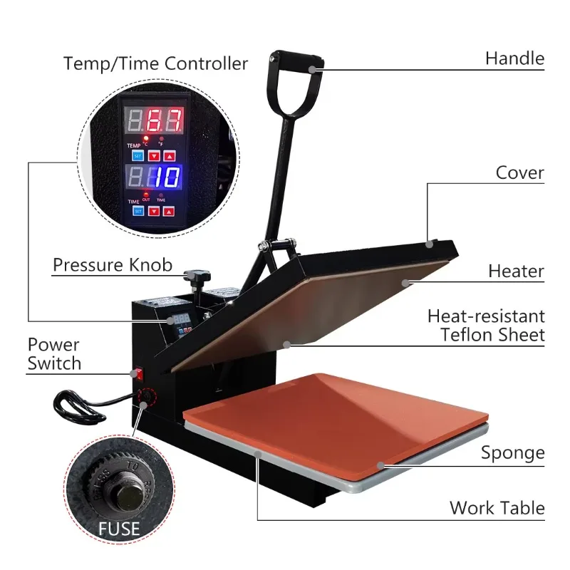 15X 15 Inch Plain Heat Press Easy Operate Flatbed Printer for Household Store Clothing T Shirt