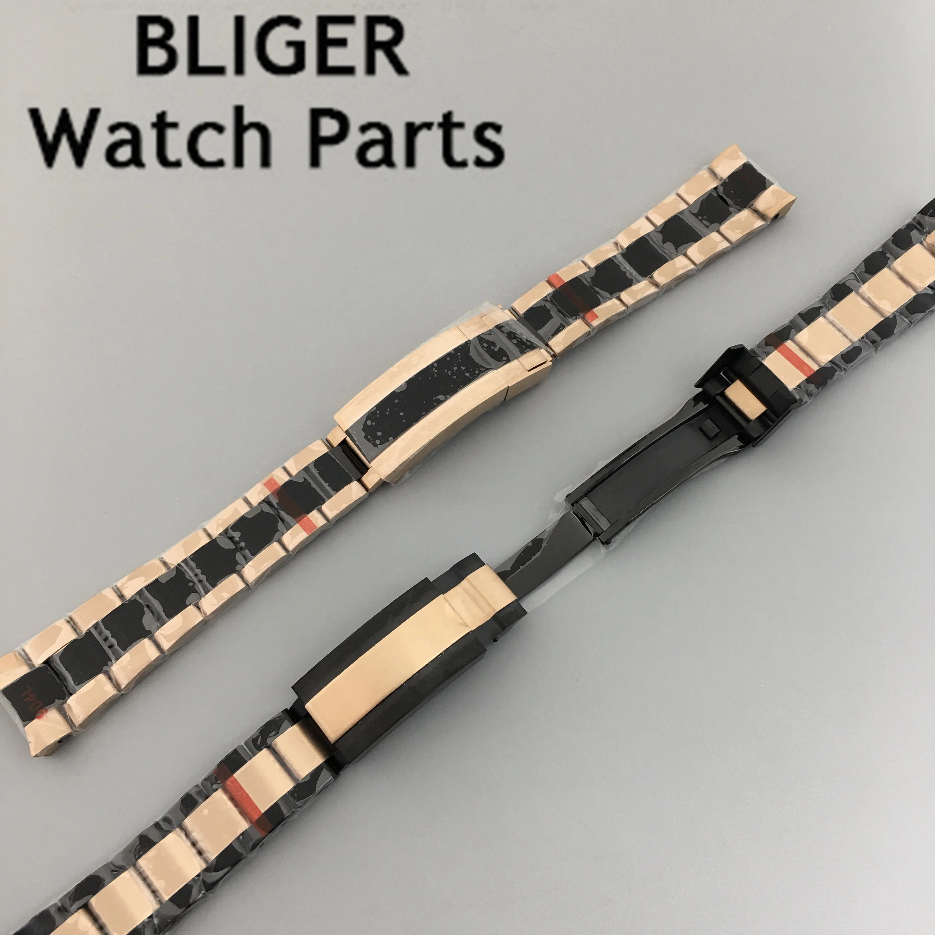 BLIGER 20mm silver black 316L solid stainless steel watch band folding buckle fit BLIGER 40mm watch case bracelet strap