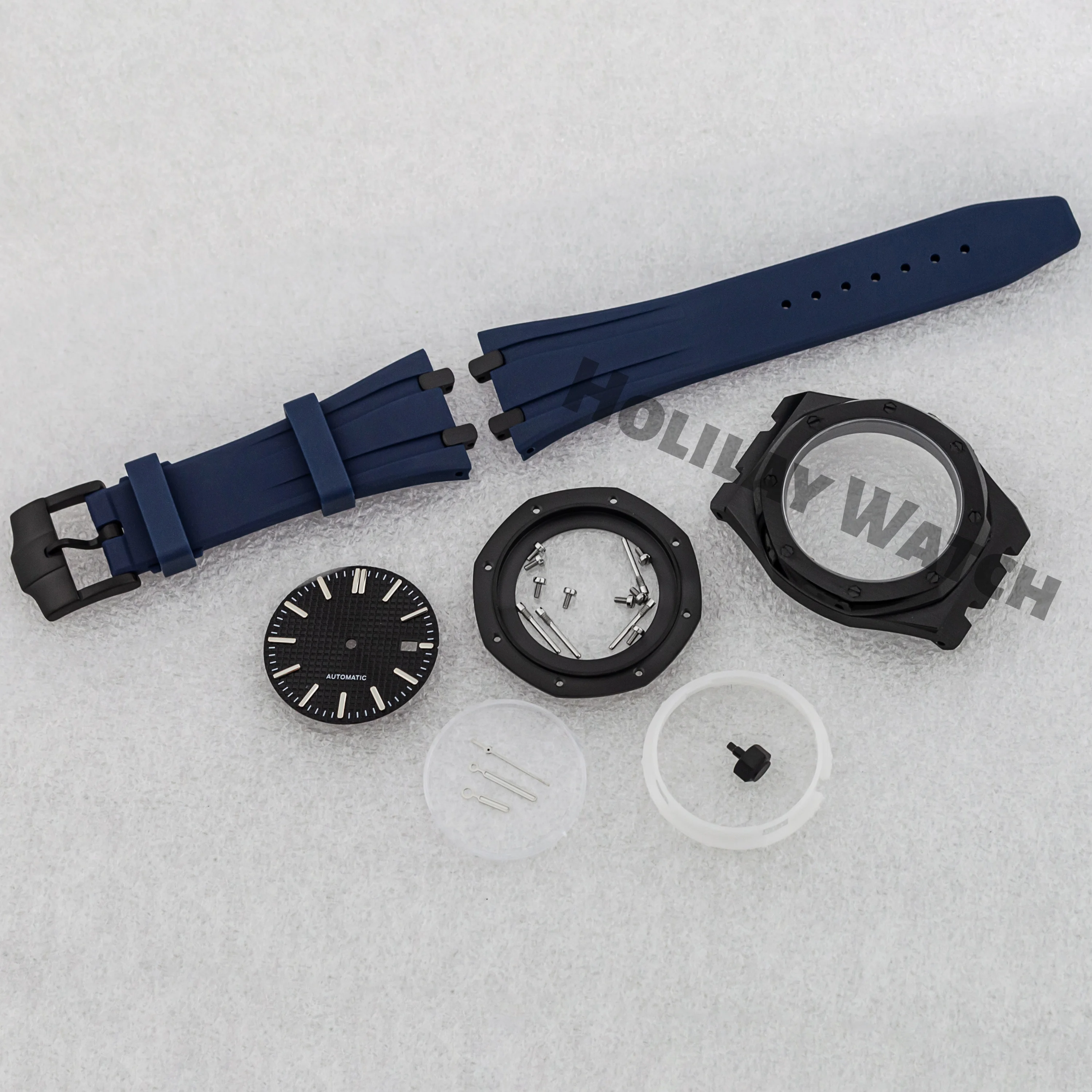 

42mm Black Watch Case Strap Sapphire Glass Stainless Steel Octagon Case 31.8mm Dial Hands for NH35 NH36 Movement Royal Case