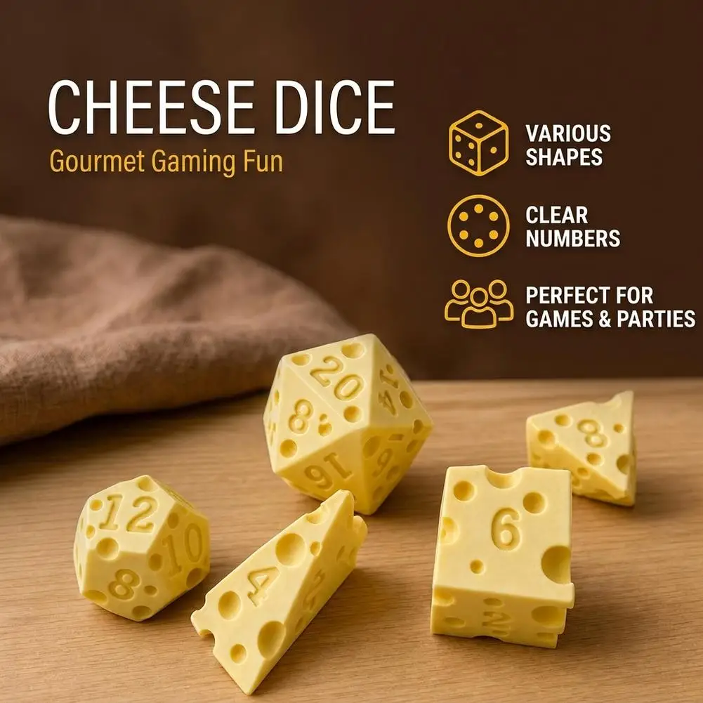 3D-Gedrucktes Käse-Polyeder-Würfelset mit Aufbewahrungsbox Neuartiges DND RPG Brettspiel D20 D12 D10 D8 D6 D4 Party-Zubehör – Detail 6