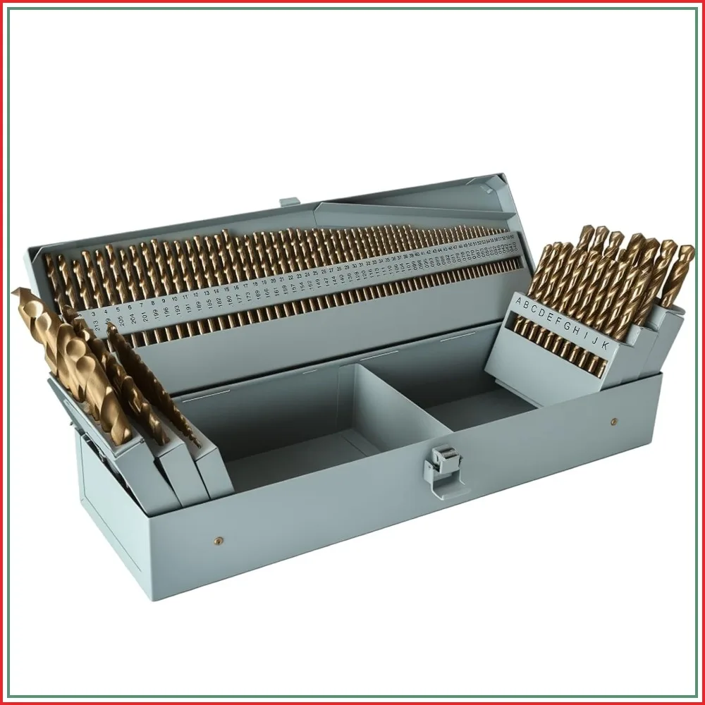 

115Pcs M35 Cobalt Drill Bit Set, 1/16"-1/2" Twist Jobber Length for Hardened Metal, Stainless Steel, Cast Iron, Wood & Plastic with Metal Case