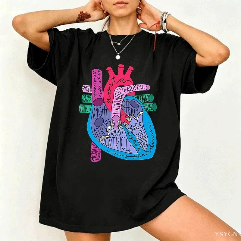 Heart Anatomy T Shirt Men Women Doctor Cardiologist T-Shirt Nursing Tees Causal Cotton Short Sleeve Round Neck Tshirt Clothing